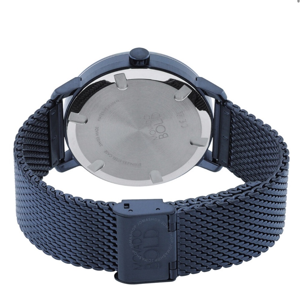 New Movado Bold Men's Navy Blue Stainless Steel Mesh Band Watch 3600793 - Picture 3 of 4